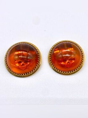 Amber Guild 12K Gold filled genuine amber open back vintage clip on earrings